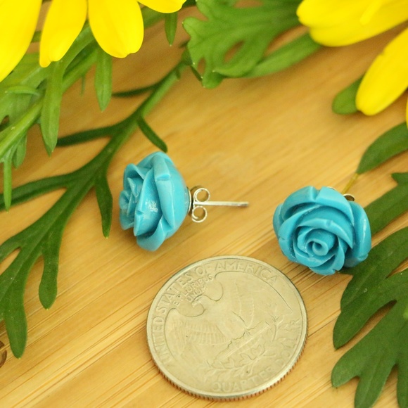 925 Sterling silver rose earrings 15mm - Picture 3 of 7